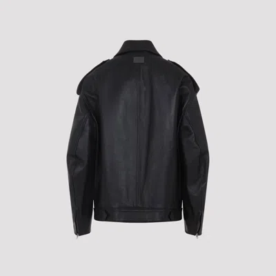 Acne Studios Leather Jacket With Belted Waist And Epaulettes In Black