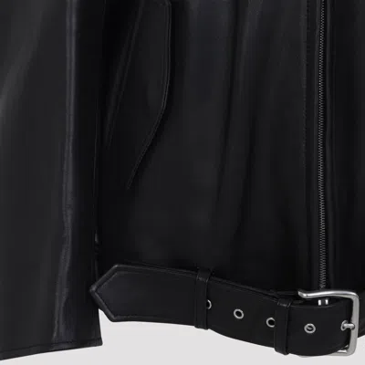 Acne Studios Leather Jacket With Belted Waist And Epaulettes In Black