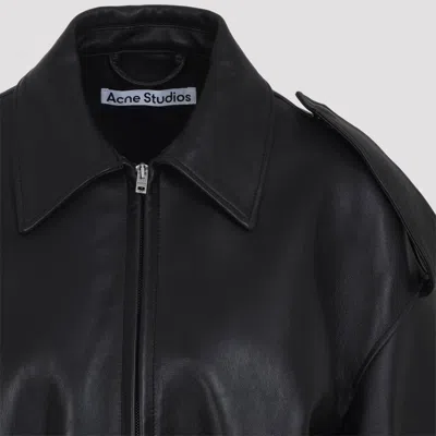 Acne Studios Leather Jacket With Belted Waist And Epaulettes In Black