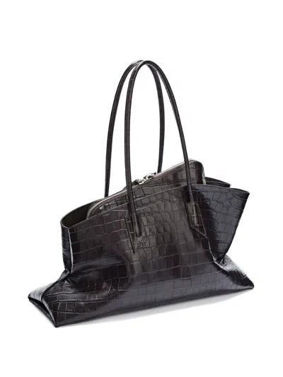 Attico La Passegiata Medium Asymmetric Croc-effect Leather Tote In Black