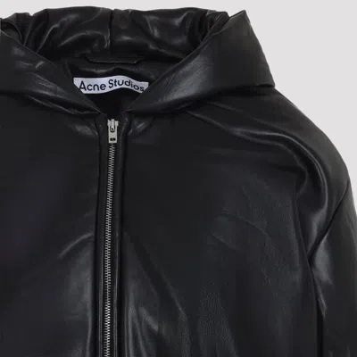 Acne Studios Hooded Faux Leather Jacket A90654le R In Black