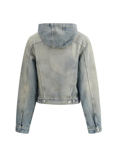 Acne Studios Cropped Denim Jacket With Hood In Gray