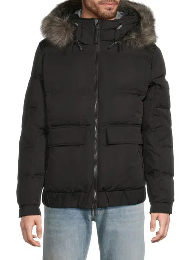 Andrew Marc Men's Lithgow Faux Fur Hood Quilted Puffer Down Jacket In Black