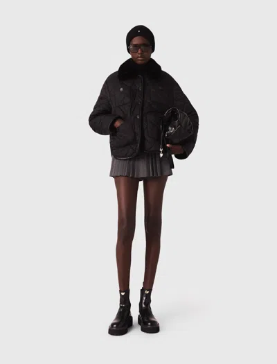 Maje Reversible Sequin Puffer Jacket In Black