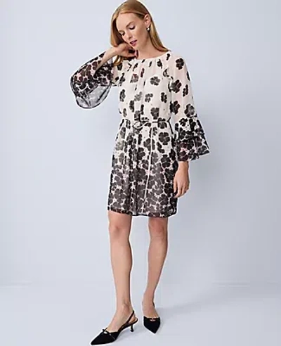 Ann Taylor Petite Floral Ruffle Trim Flare Dress In Black