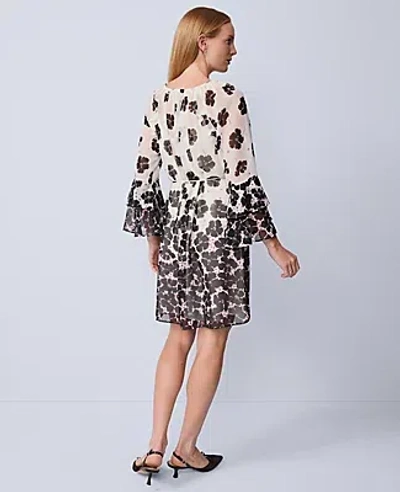 Ann Taylor Petite Floral Ruffle Trim Flare Dress In Black