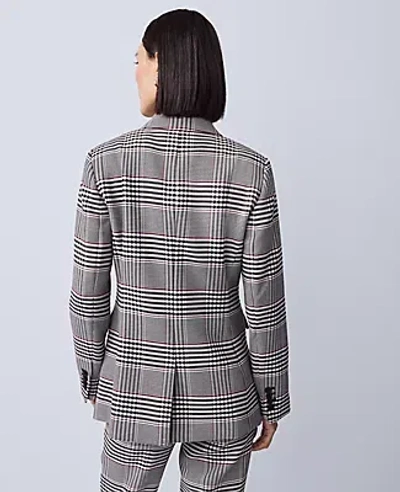Ann Taylor Petite Plaid Fitted Long Blazer In Black