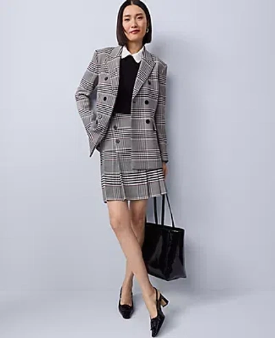 Ann Taylor Petite Plaid Fitted Long Blazer In Black