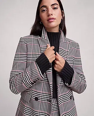 Ann Taylor Petite Plaid Fitted Long Blazer In Black