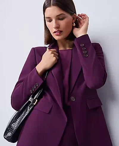 Ann Taylor Petite Fluid Crepe Fitted Long Blazer In Purple