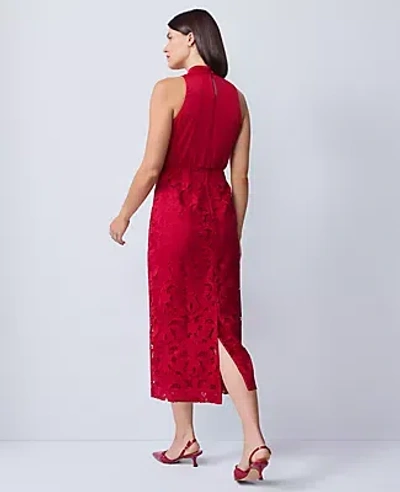 Ann Taylor Petite Mixed Media Halter Sheath Dress In Red