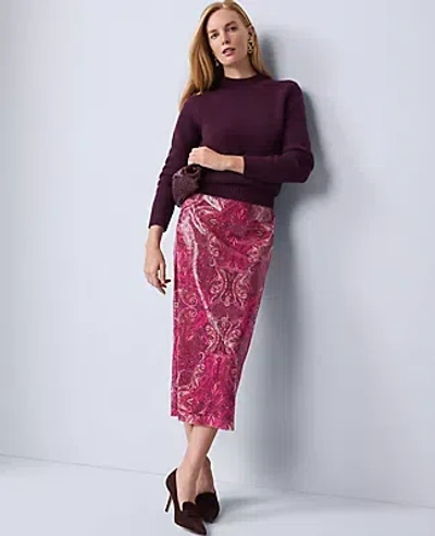 Ann Taylor Petite Sequin Paisley Column Midi Skirt In Brown