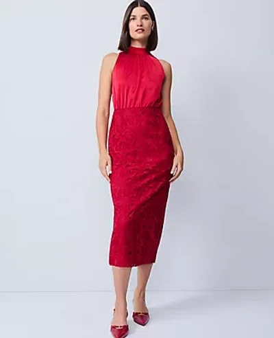 Ann Taylor Petite Mixed Media Halter Sheath Dress In Red