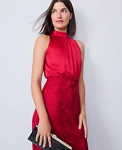 Ann Taylor Petite Mixed Media Halter Sheath Dress In Red