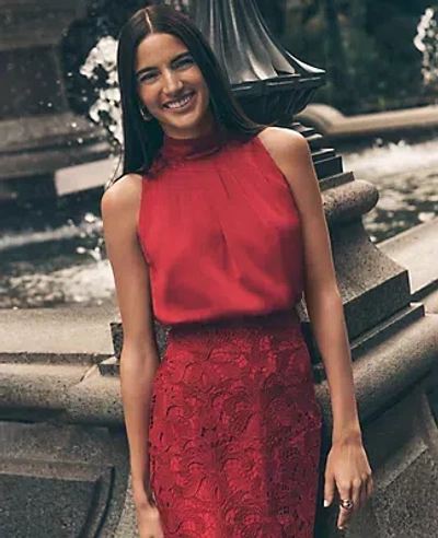 Ann Taylor Petite Mixed Media Halter Sheath Dress In Red