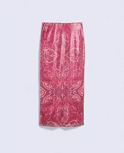 Ann Taylor Petite Sequin Paisley Column Midi Skirt In Brown