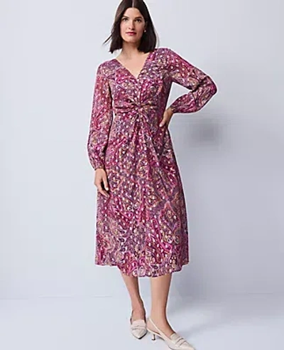 Ann Taylor Draped Paisley Midi Dress In Purple