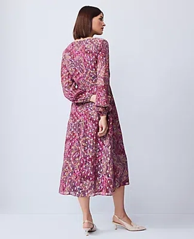 Ann Taylor Draped Paisley Midi Dress In Purple