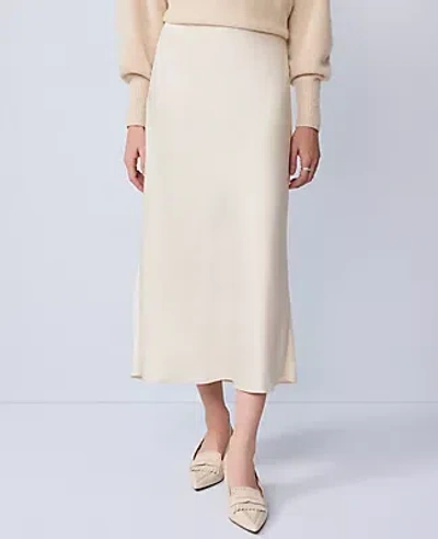 Ann Taylor Petite Satin Bias Slip Skirt In White