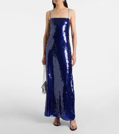 Rotate Birger Christensen Sequined Maxi Dress In Blue