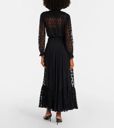 Ulla Johnson Soraya Polka-dot Tie-neck Mesh Maxi Dress In Black