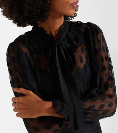 Ulla Johnson Soraya Polka-dot Tie-neck Mesh Maxi Dress In Black