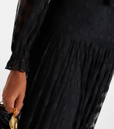 Ulla Johnson Soraya Polka-dot Tie-neck Mesh Maxi Dress In Black