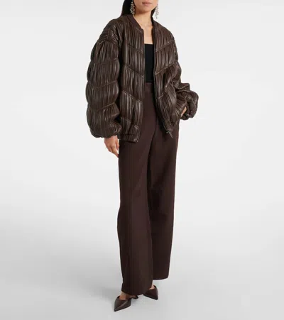 Rotate Birger Christensen Pleated Bomber Jacket In Brown