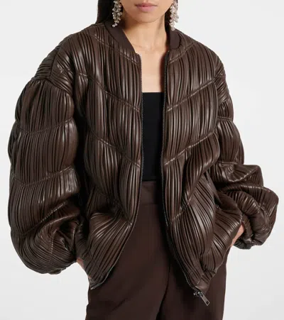 Rotate Birger Christensen Pleated Bomber Jacket In Brown