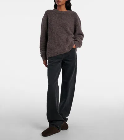 The Row Hudson Suede Leather Slide Sandal In Brown