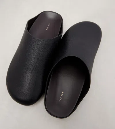 The Row Hammered Leather Sandals In Black