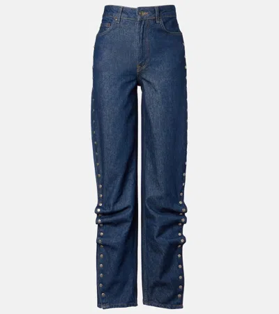 Rotate Birger Christensen Asymmetric High-rise Straight Jeans In Blue