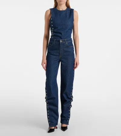 Rotate Birger Christensen Asymmetric High-rise Straight Jeans In Blue