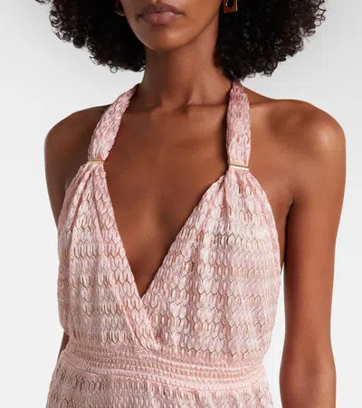 Melissa Odabash Mariah Metallic Halter Cover-up Maxi Dress In Animal Print