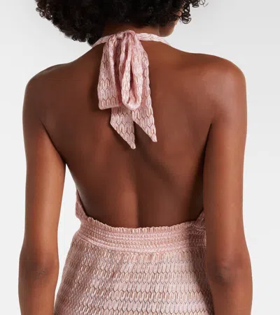 Melissa Odabash Mariah Metallic Halter Cover-up Maxi Dress In Animal Print