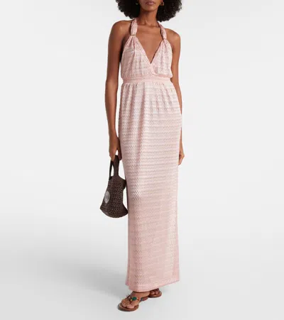 Melissa Odabash Mariah Metallic Halter Cover-up Maxi Dress In Animal Print