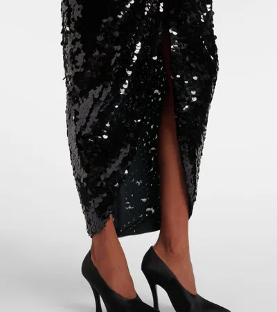 Rotate Birger Christensen Gathered Sequined Maxi Dress In Animal Print