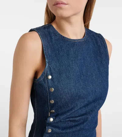 Rotate Birger Christensen Draped Denim Top In Animal Print