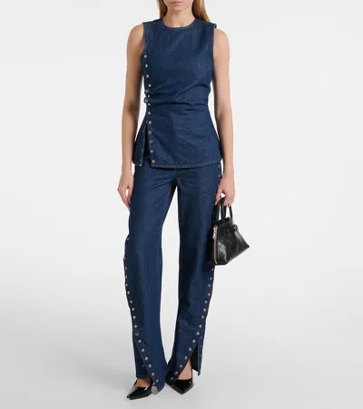Rotate Birger Christensen Draped Denim Top In Animal Print