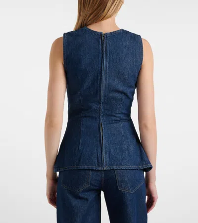 Rotate Birger Christensen Draped Denim Top In Animal Print