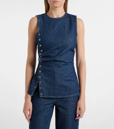 Rotate Birger Christensen Draped Denim Top In Animal Print