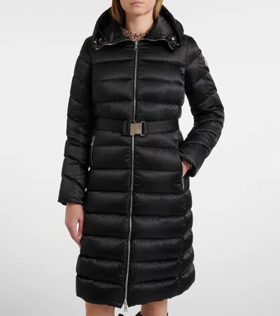 Moncler Womens Black Leersie Long Brand-patch Regular-fit Shell Coat In Multi