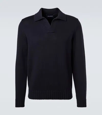 Thom Sweeney Wool Polo Sweater In Black