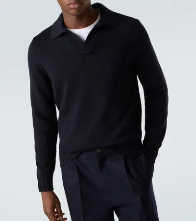 Thom Sweeney Wool Polo Sweater In Black