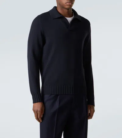Thom Sweeney Wool Polo Sweater In Black
