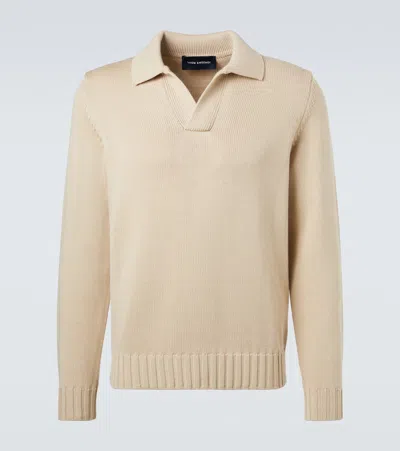 Thom Sweeney Wool Polo Sweater In Brown