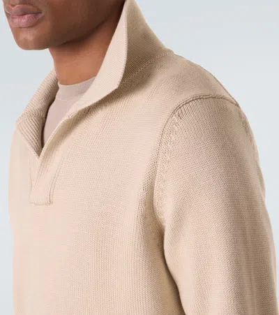 Thom Sweeney Wool Polo Sweater In Brown