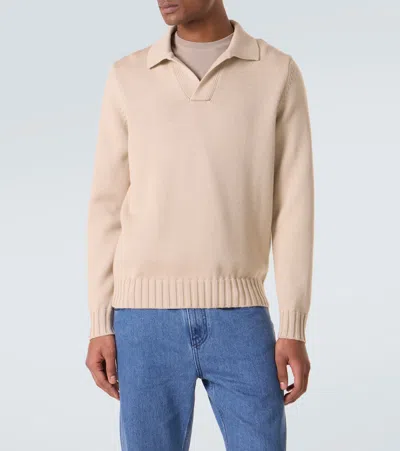 Thom Sweeney Wool Polo Sweater In Brown
