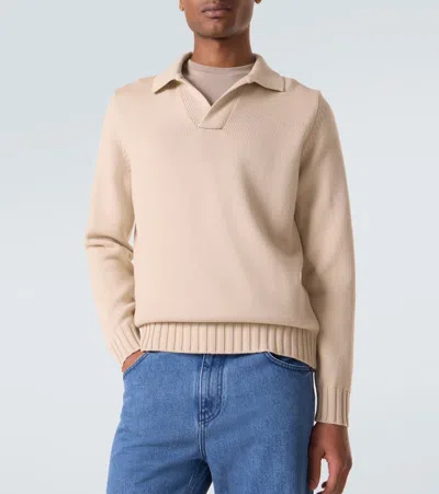 Thom Sweeney Wool Polo Sweater In Brown