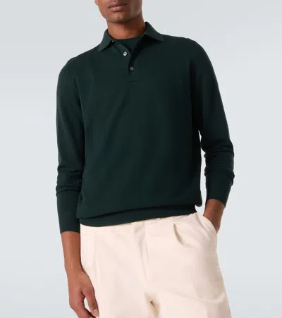 Thom Sweeney Wool Polo Sweater In Green
